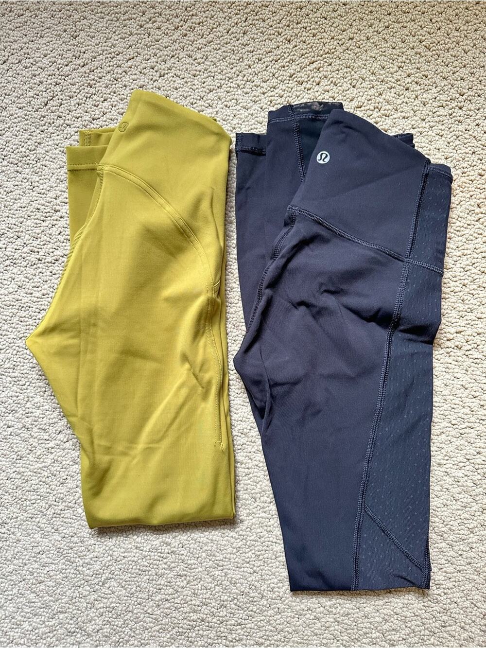 Bundle 2 Lululemon Leggings Sz 2 Yellow Pear and Black with Mesh Sides Panels